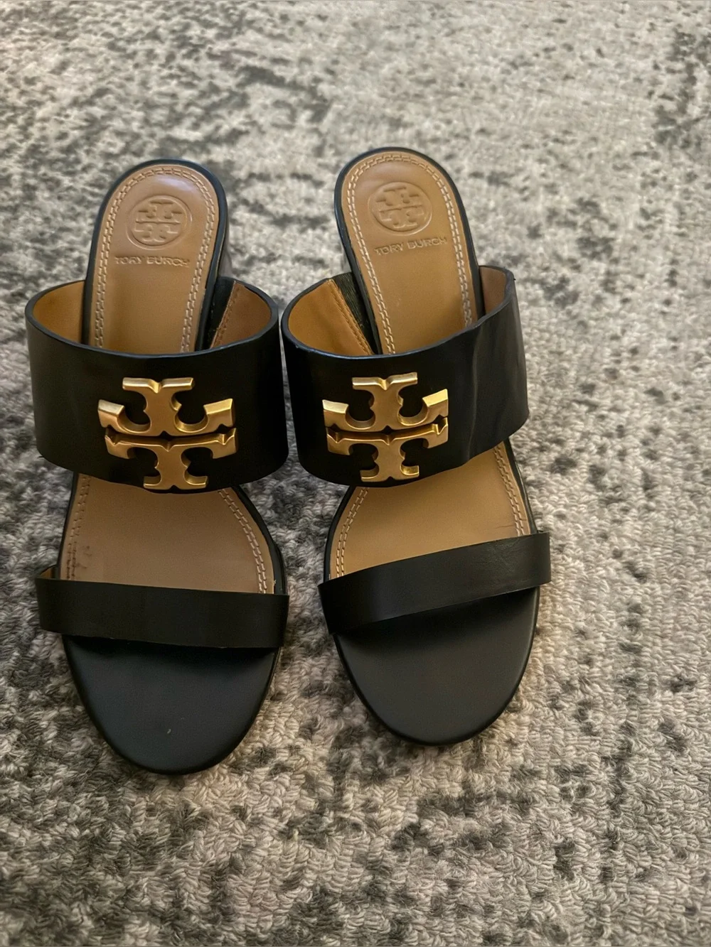 Tory Burch Miller MetalRed Leather Wedge Slide Sandals. - Picture 1 of 4